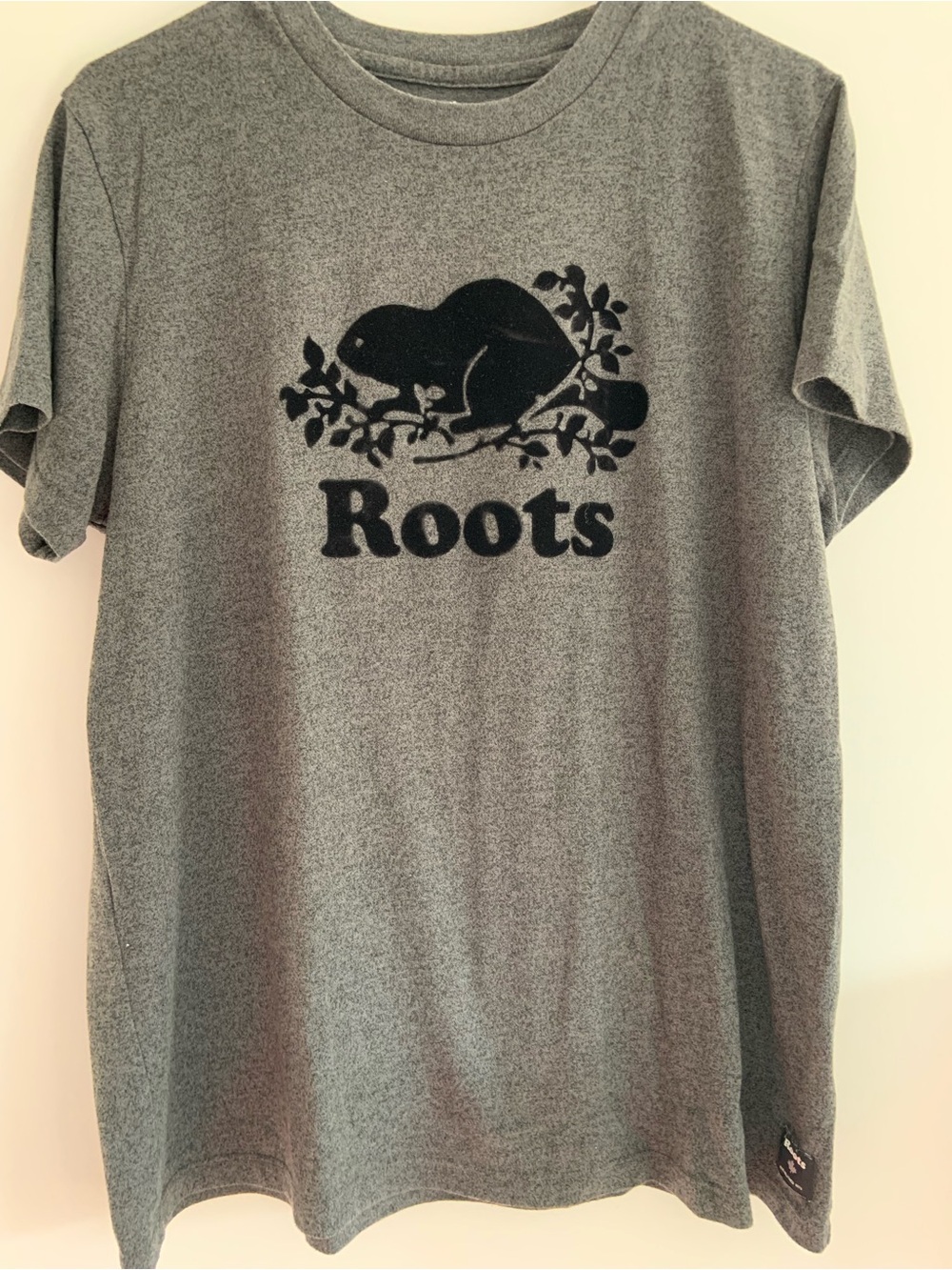 Roots Dark Gray Heather Tee with White Beaver Logo